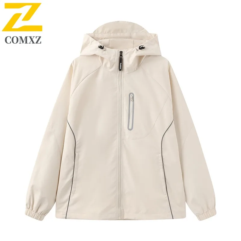 Men Reflective Strip Hooded Windbreaker Autumn Streetwear American Style Casual Waterproof Windproof Outdoor Lightweight Coat​