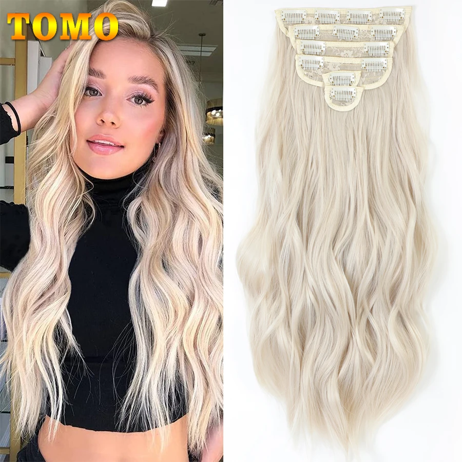Clip In Hair Extensions Long Wavy Hairstyle Natural Synthetic Black Blonde Hairpieces High-temperature Fiber Hair TOMO 6 Pcs/Set