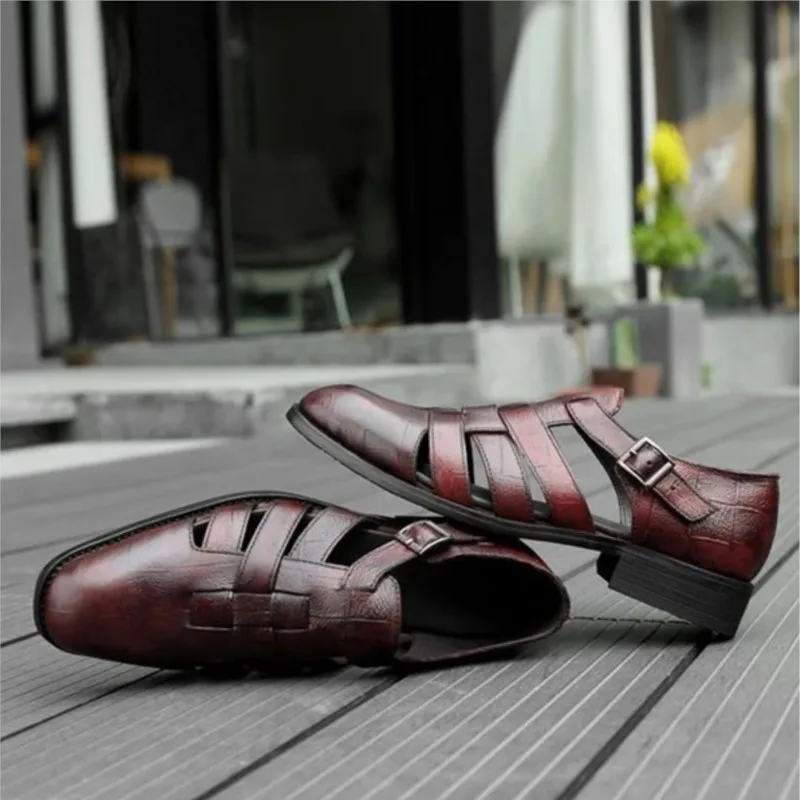 Pointed hollow buckle casual all-match men's sandals dress shoes summer leather shoes D208