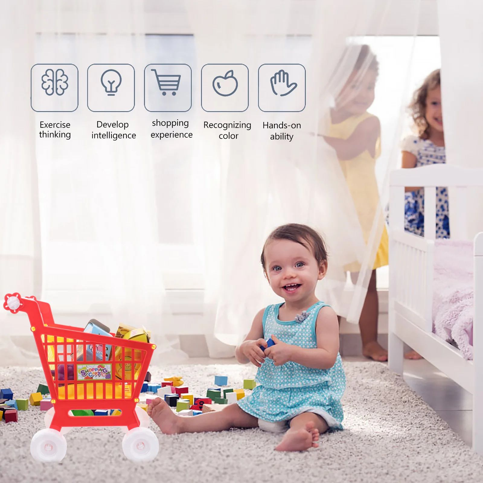 Play House Toy Shopping Trolley Kids for Grocery Cart Plastic Child Supermarket Small Puzzle 3