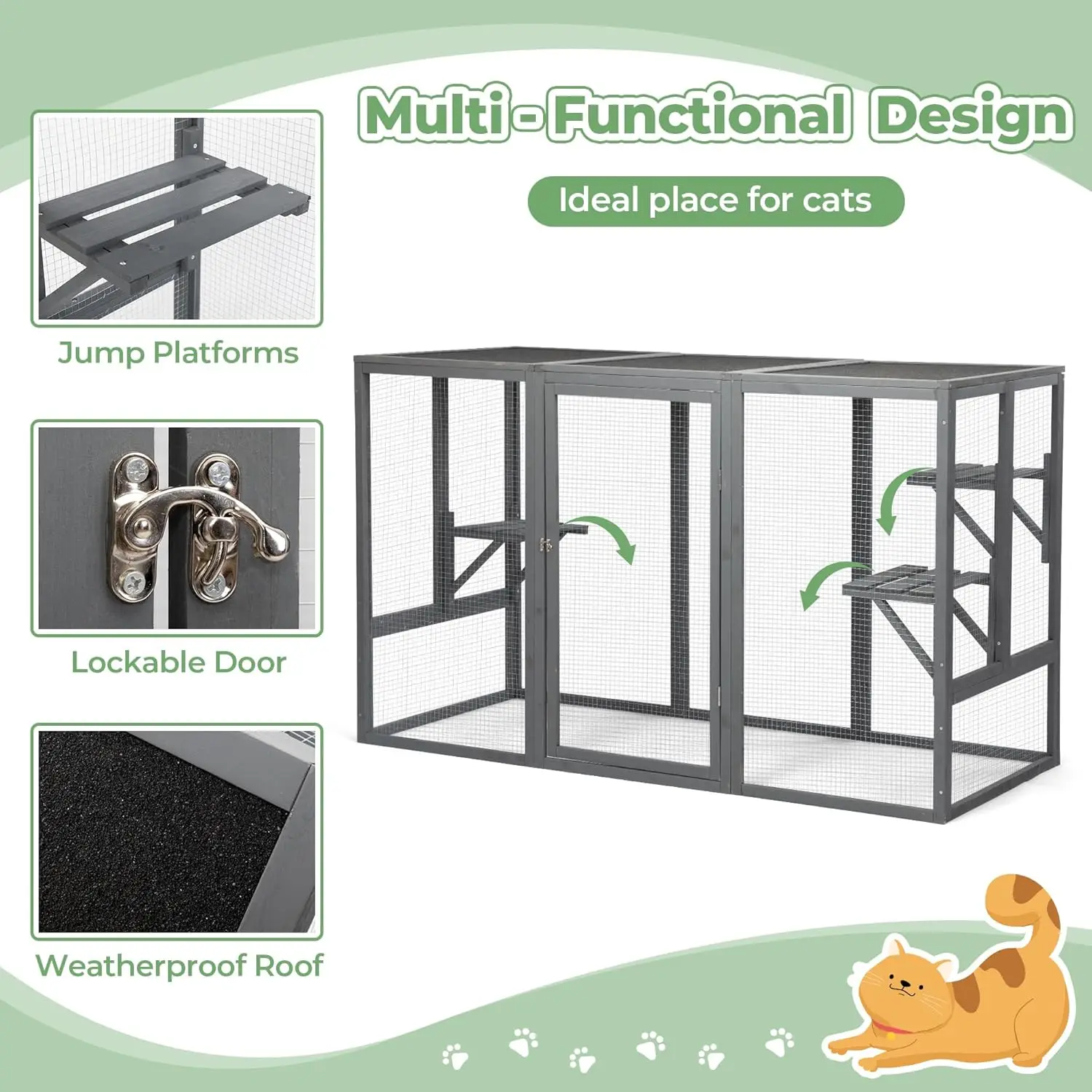 Outdoor Cat Enclosure, Outside Cat House Weatherproof, Wooden Catios for Cats Outdoor Patio,71" Large Enclosures Indoor