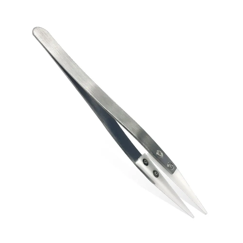 Precision Ceramic Tips Tweezers Anti-static Straight Aimed Tweezers Stainless Steel Handle High Temperature for Pinching Coils precision tweezers esd anti static tweezers soldering tweezers ceramic tweezers