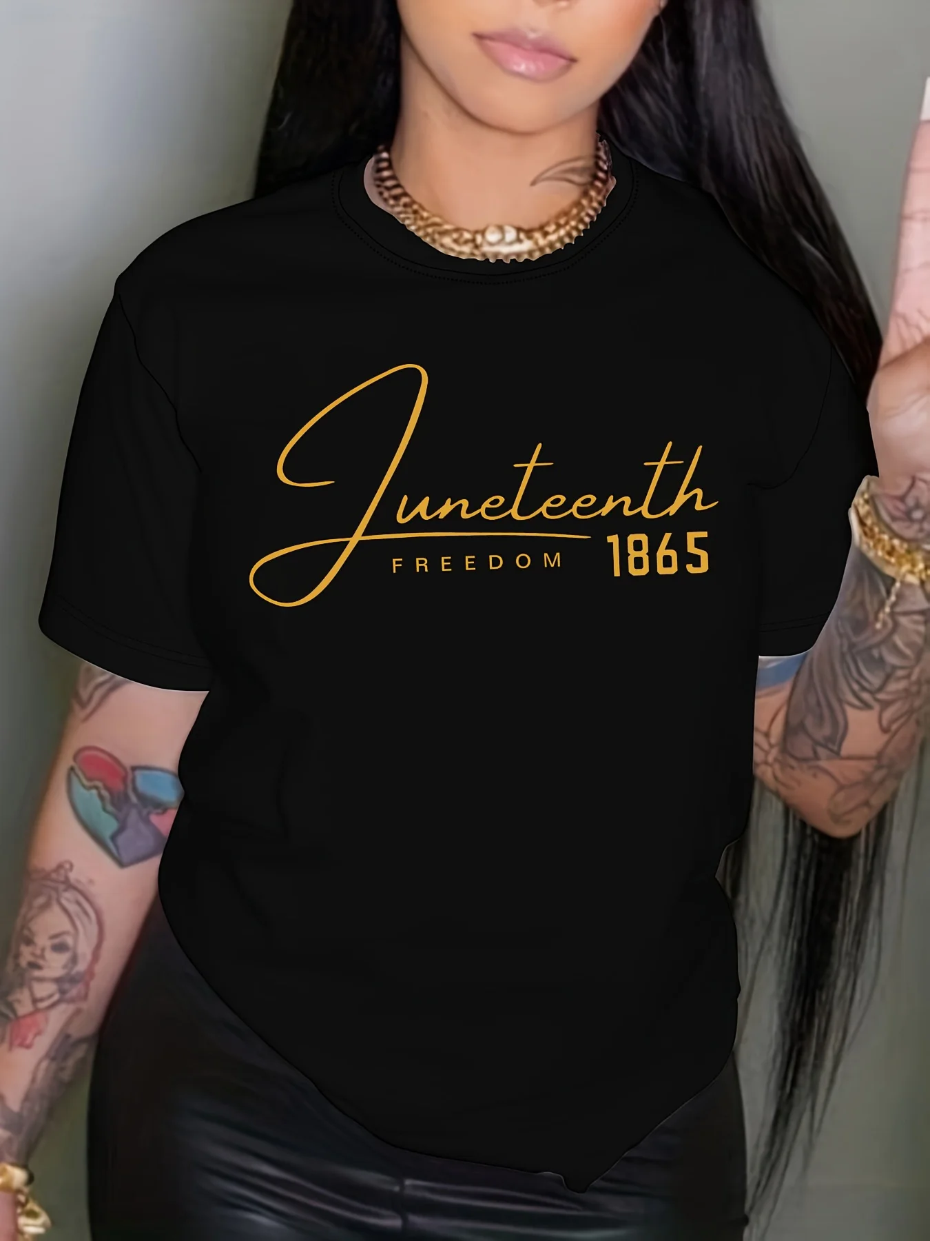 

Number & Letter Print Vintage T-shirt, Crew Neck Short Sleeve Top For Spring & Summer, Women's Clothing