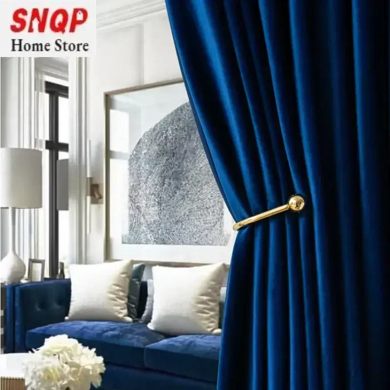 FashionRoyalBlueVelvetCurtainsforLivingRoomLuxuryBlackout