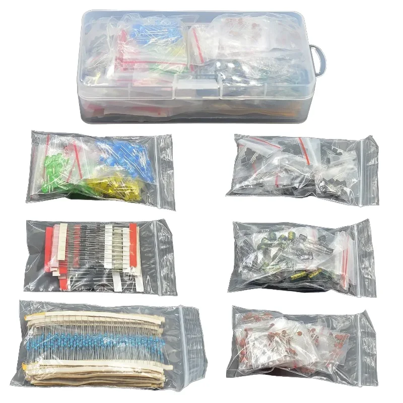 Electronic Component Kit 7 Kind Metal Film Resistor Assortment Led Diodes Electrolytic Capacitor Ceramic Set Transistor Pack DIY image 2