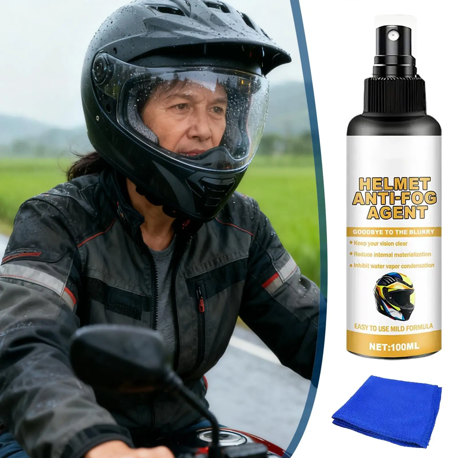 Helmet anti-fog spray 100ml with towel
