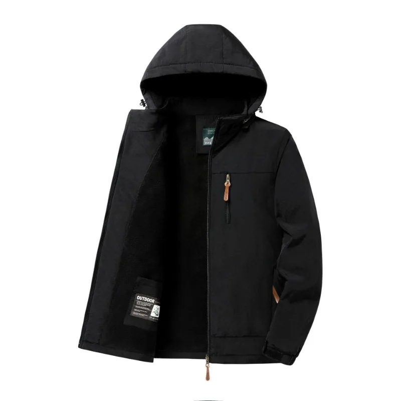 Waterproof Jacket Men Fleece Lined Warm Bomber Jacket Outdoor Windbreaker Autumn Winter Coat Thick Military Hooded Hiking Jacket