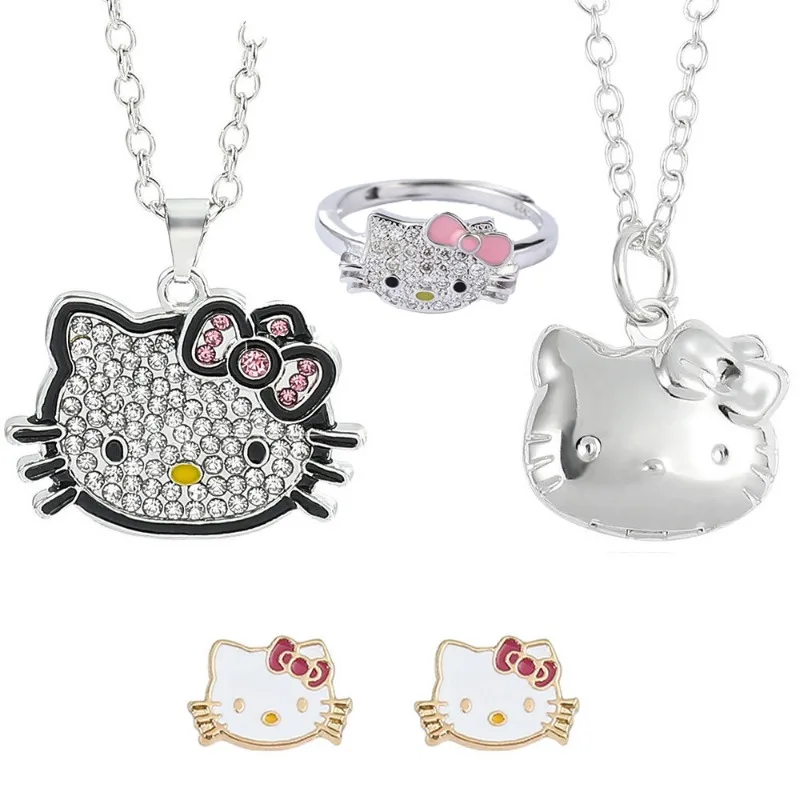 

Kawaii Sanrio Kitty Cat Korean Y2k Jewelry Pendant Necklace for Women Girl Student Gift Anime Cartoon Cute Fashion Alloy Chain