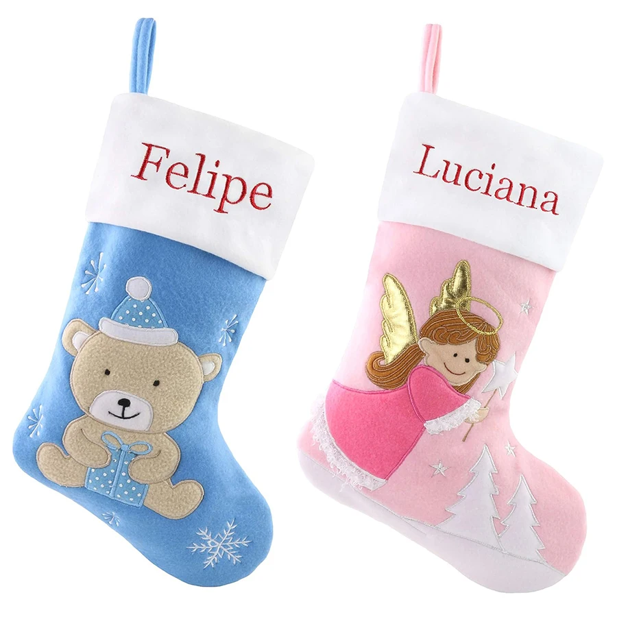 Christmas Hanging Decoration Stockings Embroidered Angel Sock for Baby Warm Cartoon Xmas Tree Hanging Decor Party Ornaments Gift mini christmas ornaments reindeer christmas figurines xmas ornament holiday decor festival present garden dollhouse diy decoration