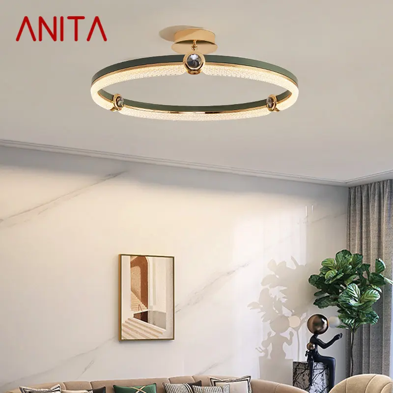 

ANITA Vintage Crystal Ring Ceiling Lamp Modern Creative Light Luxury LED Fixtures For Home Living Decor