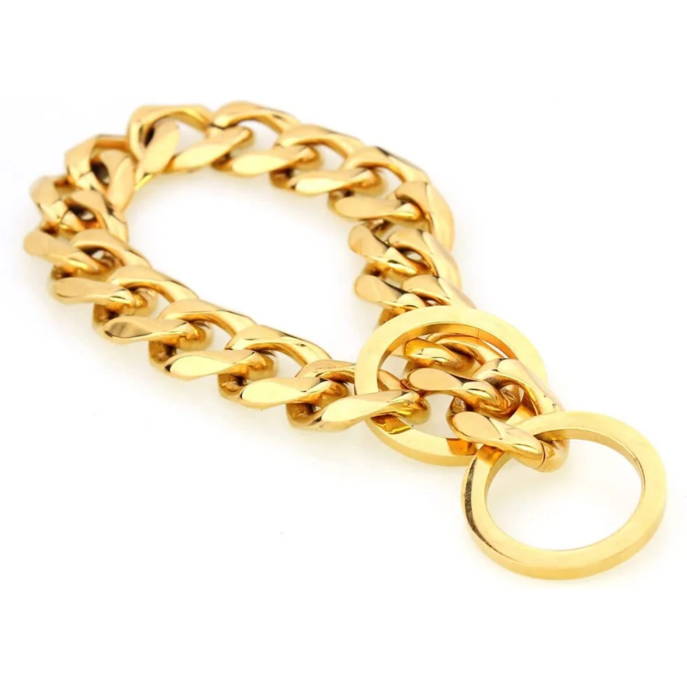 Dog Collar Pet Collar Pet Necklace Gold Chain Dog Collar 15mm Wide Heavy Duty Metal Cuban Link Dog Slip Chain Collar Necklace Fashion Pet Jewelry Accessories