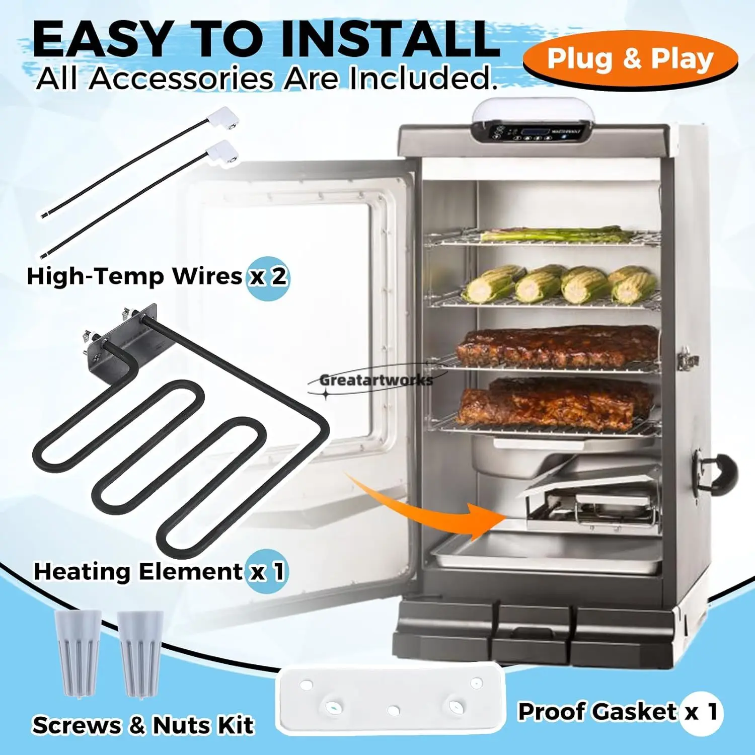 1200W Electric Smoker Heating Element Kit 9907120027 for Masterbuilt 40&rdquo; Electric Digital Control Smokers 20072712 CHRFDES402103