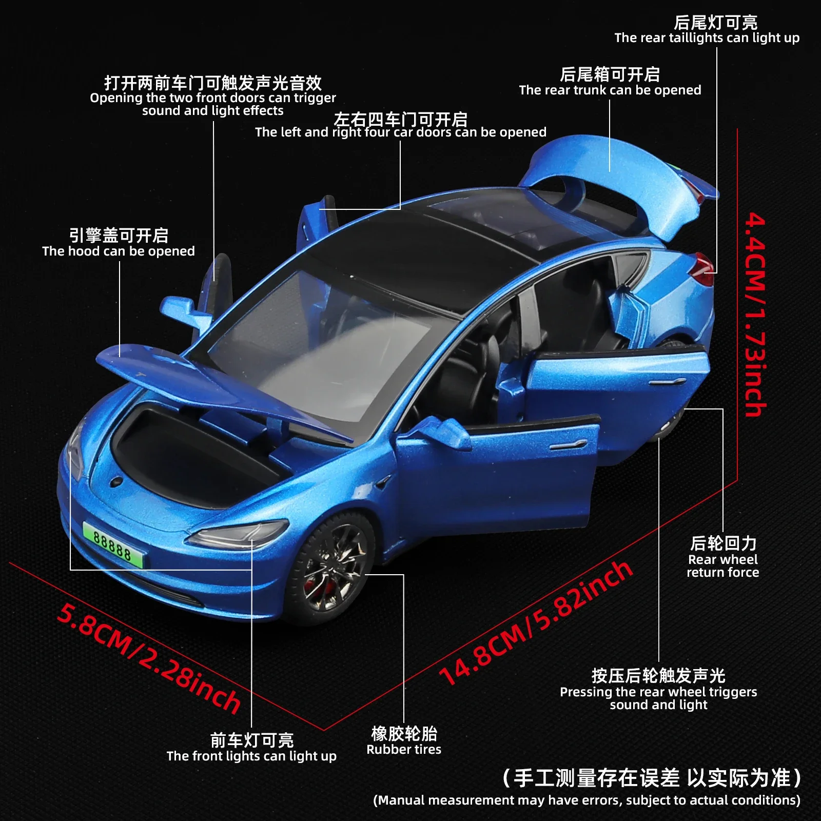 2024 NEW 1:32 FOR TESLA Model 3 Alloy Model Car Toy Diecasts Metal Casting Sound and Light Car Toys Vehicle 4