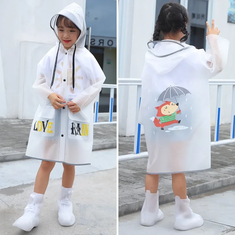 단색 어린이 비옷, 남아 학교 가방, 원피스 판초, 긴 걷는 학생, 두꺼운 여아 비옷 재킷