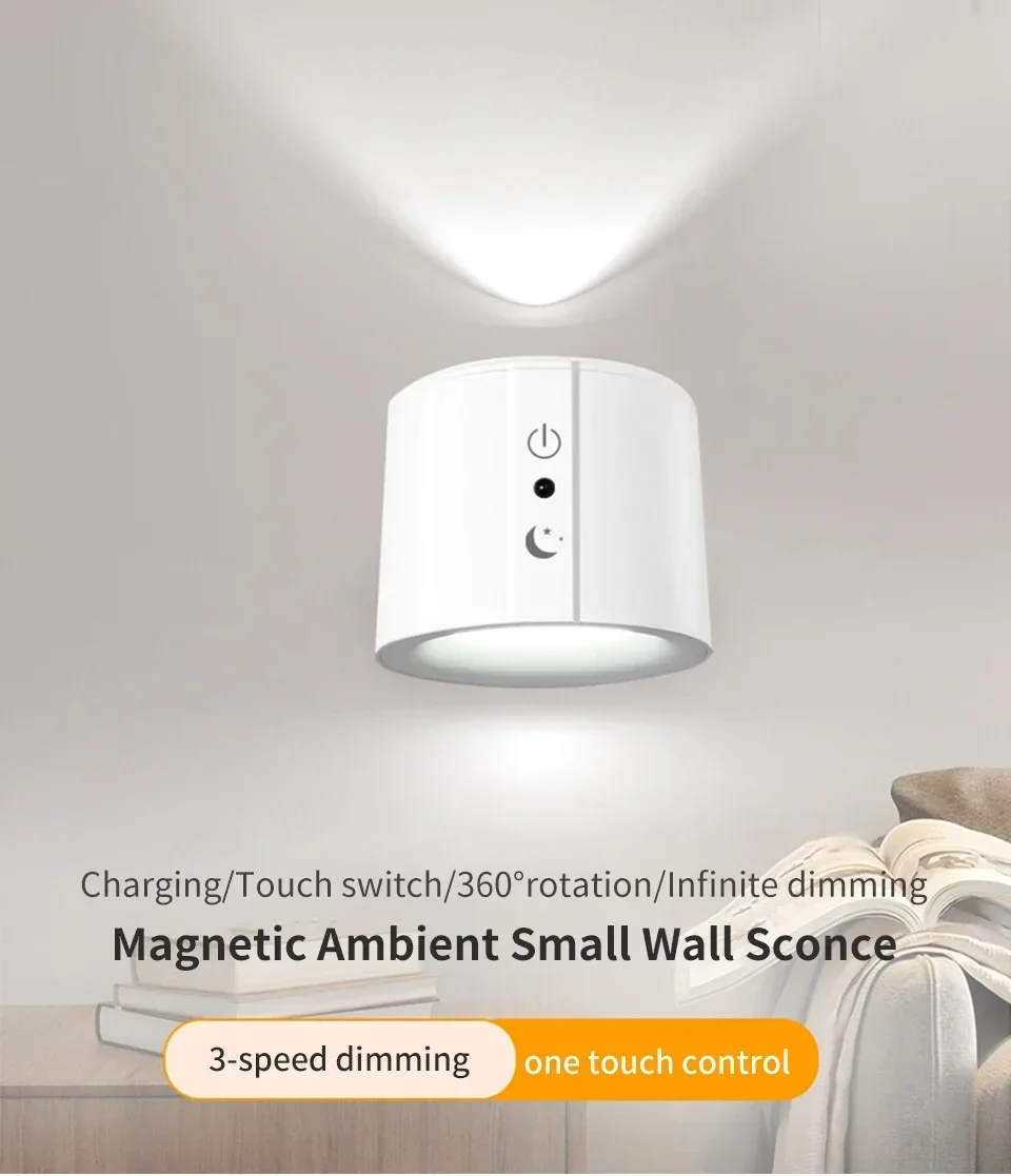 Description Picture 2 of itemRechargeable LED Night Light Touch Double Head Wireless Wall Lamp Remote Control LED Spotlight For Bedroom Indoor Lighting