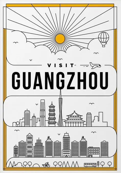 

Visit Guangzhou, China Minimal City Art print Silk poster Home Wall Decor