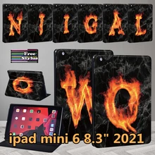 

For IPad Mini 6 A2567 A2568 A2569 Case Funda Apple IPad Mini 6 2021 8.3inch Leather Fire Letter Pattern Protective Case Cover