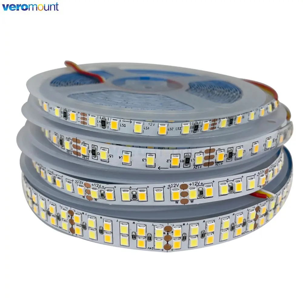 

5m 12V 24V DC SMD 2835 CCT LED Strip Dual White Color Temperature Adjustable Flexible Tape 120led/m 180led/m 240led/m 336led/m