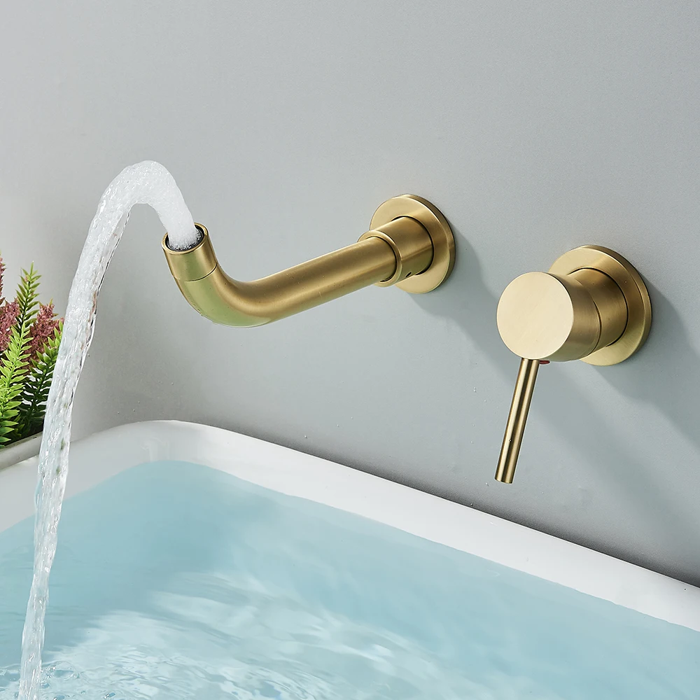 Basin Faucet Bathroom Faucet Bathroom Basin Faucet Brushed Golden Concealed Wall Mounted Faucet Tap 360 Rotation Single Handle Hot Cold Water Bath Mixer Tap basin faucet bathroom faucet