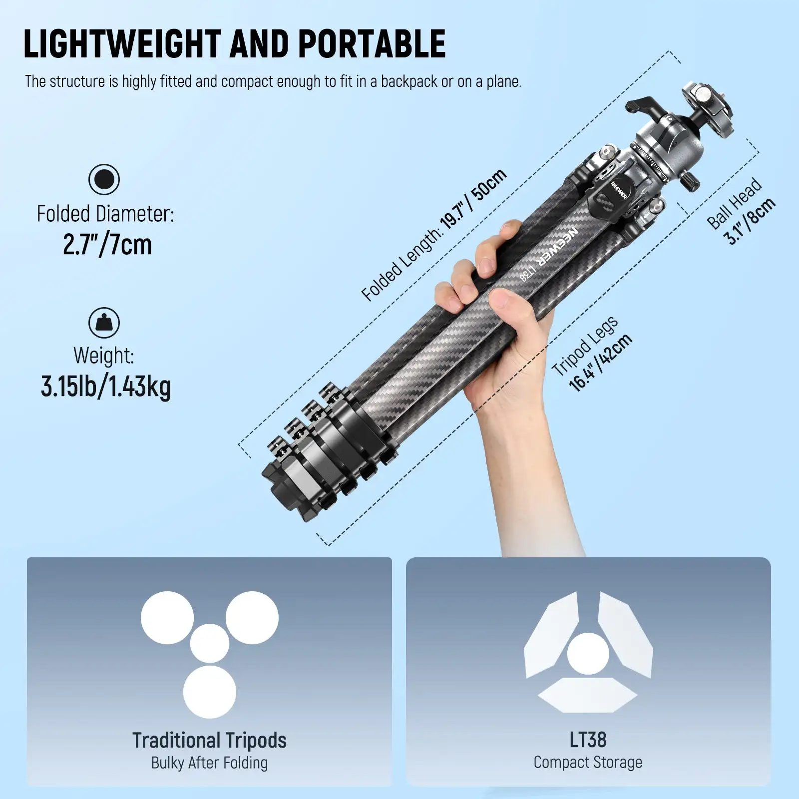 Lightweight Tripod Small Size Tripod NEEWER LT38 LITETRIP Carbon