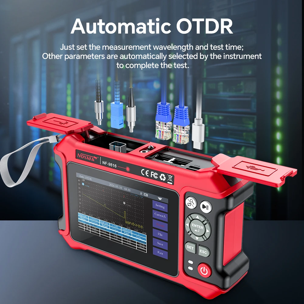 NOYAFA Mini OTDR Optic Reflectometer Active Fiber Live Tester 1310/1550nm 26dB VFL OLS OPM LED Event Map Ethernet Cable Tester