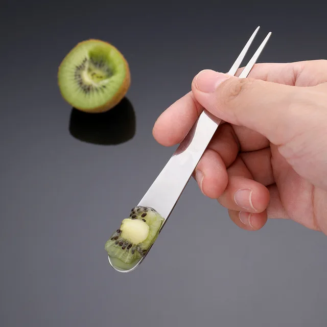 All-In-One Kettős Célú Gyümölcsvilla Multifunkciós Kreatív Villa És Kanál 304 Rozsdamentes Acél Aranyozott Sütemény Saláta Gyümölcs - Image 3