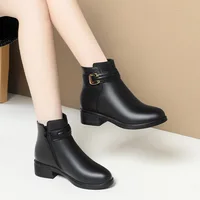 Anti-slip Soft bottom Keep WarmWomen Leather Pu Ankle Waterproof Rubber Walking Shoes Girls Fashion Ladies Winter Short Boots - Image 3