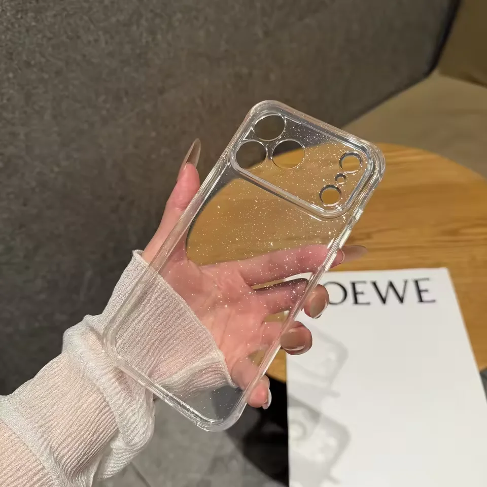 Luxury Glitter Bling Clear Phone Case for Apple iPhone 18 17 16 15 Pro Max Hard Transparent Lens Protect Soft Bumper Cover Funda
