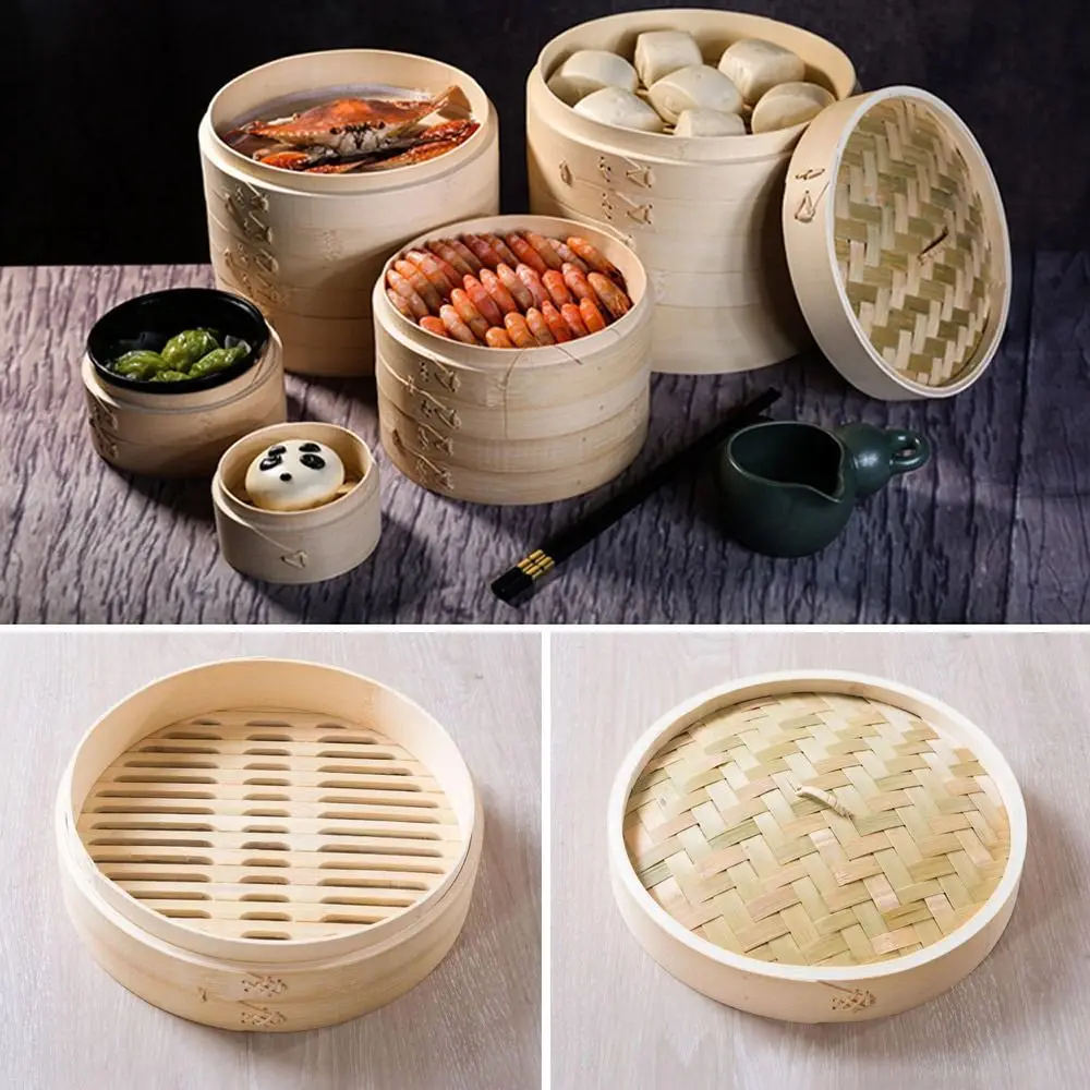 Chinese Steamer Bamboo Steamer Dimsum Cooking with Lid Dumpling Steamers Vegetable Snack for Cooking Bao Buns Basket steamer basket