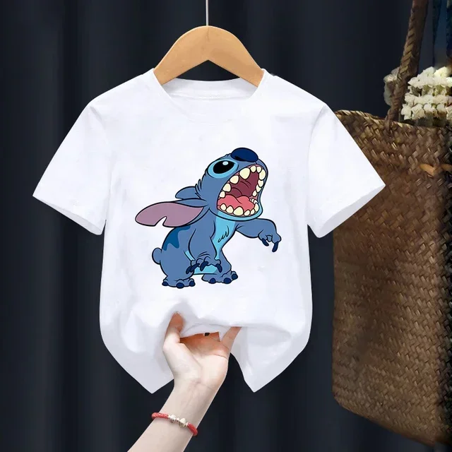 thumbnail image 1 of Camiseta infantil de Disney Lilo Stitch, camiseta kawaii, ropa informal de dibujos animados de anime para niños, camiseta para niñas y niños, camiseta de moda Y2K, 1 of 5