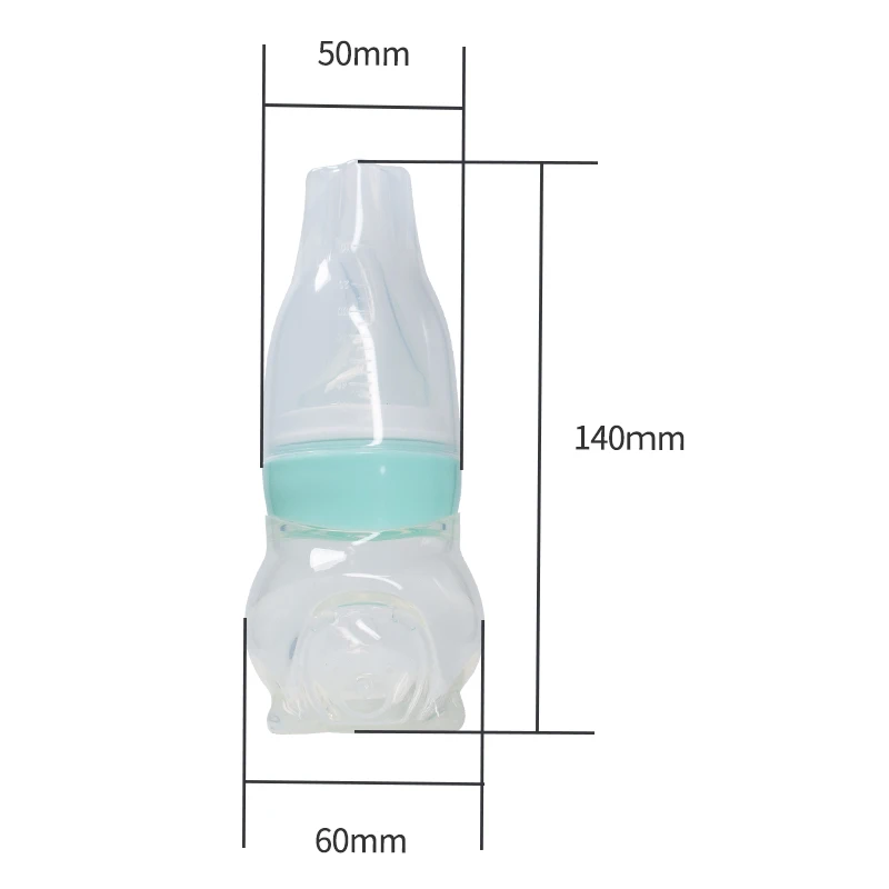 1 Pc Baby Medicine Feeder Bottle 70ml Bear Design Prevent Choking With 2 Pcs Silicone Replacement Pacifier And Food Spoon Head