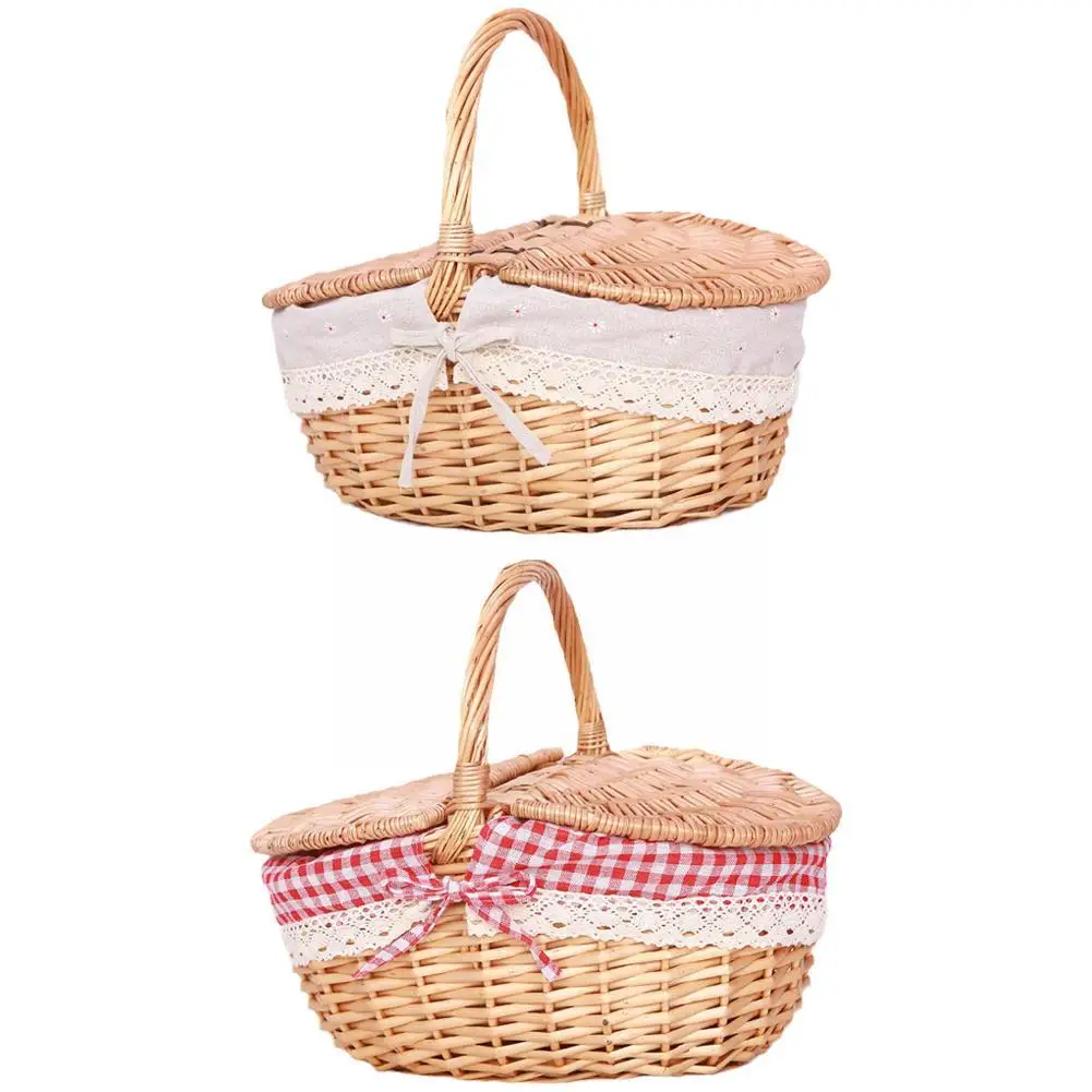 Vendite dirette della fabbrica cestino da Picnic all'aperto in Rattan da giardino ovale grande cestino portaoggetti in Rattan con cesto copertura all'ingrosso a mano-B1T2