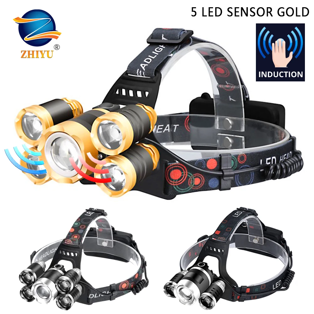 

ZHIYU Led Sensor Headlight 4000 Lumen Headlamp CREE XML 3/5 LED T6 Head Lamp Flashlight Torch Light with 18650 Battery Charger