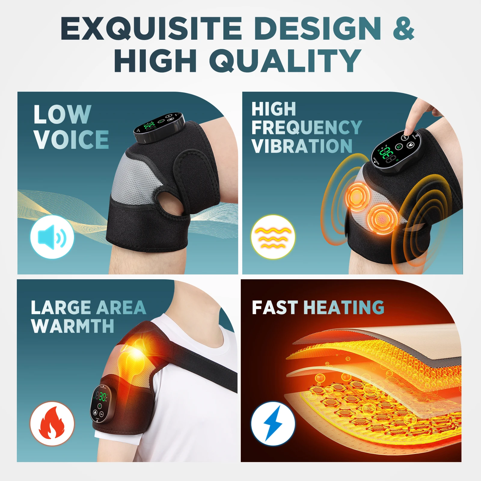 3-in-1 Cordless Heating Knee Massage Hot Compress 6 Levels Heating Wrap Warm Timing Shoulder Elbow Pad Support Belt