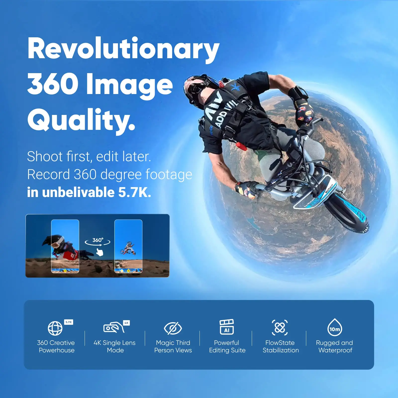 Insta360 X3 Caméra Action 360° 5.7K HDR 48MP Stabilisation FlowState