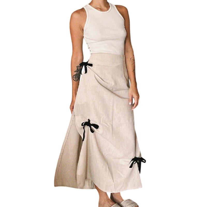 y2k Skirts Women Aesthetic Clothes Solid Color High Waist Split Midi Skirts with Bow Decor 2000s Skirts Streetwear