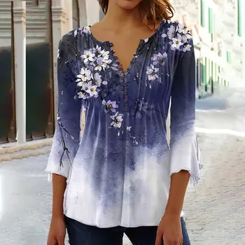 Elegant Woman Shirt Casual Fashion Temperament Blouse Printed Shirt Woman Street Top 1