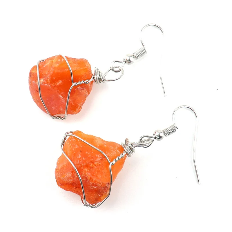 Wire Wrapped Natural Crystal Rough Stone Irregular Raw Ore Dangle earrings Energy Healing Gemstone Amethyst Earring Women Jewely