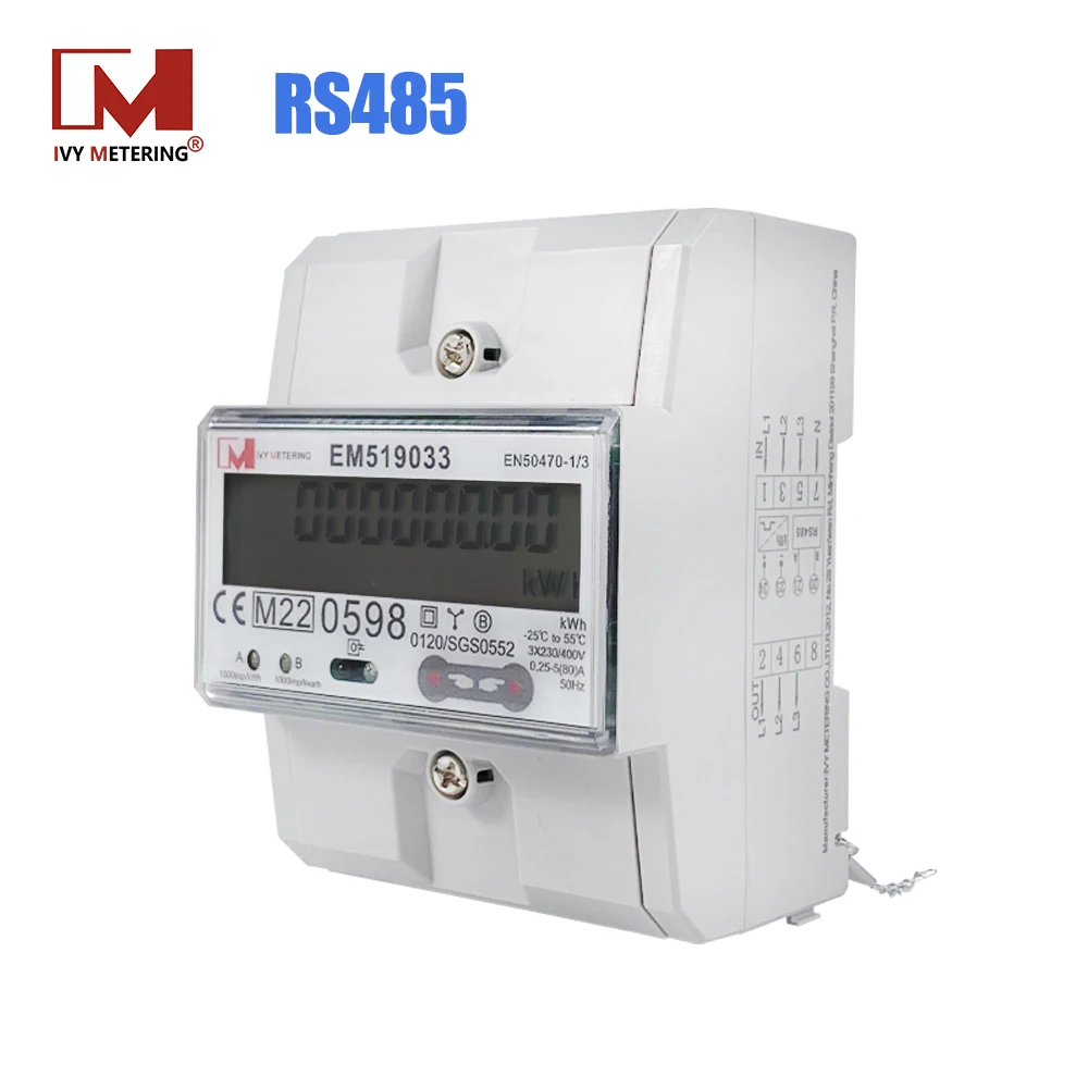 EM519032 33 24 ThreePhase Net Meter DIN Rail RS485 Modbus Bi