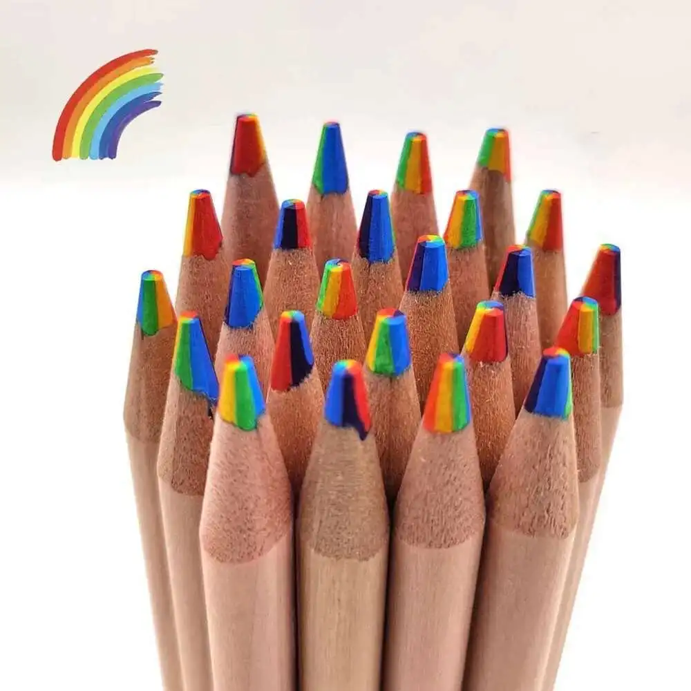 1 pezzo creativo arcobaleno 7 colori matita rotonda cancelleria scuola forniture per ufficio premio studente Kawaii semplice - immagine 3