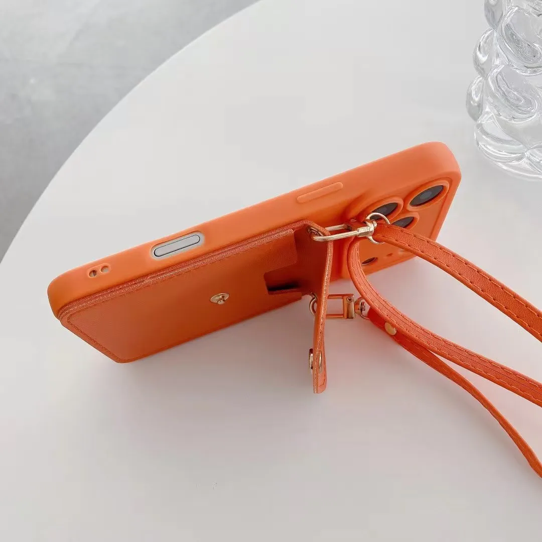 Vibrant Orange Crossbody Lanyard Phone Case with Necklace Strap