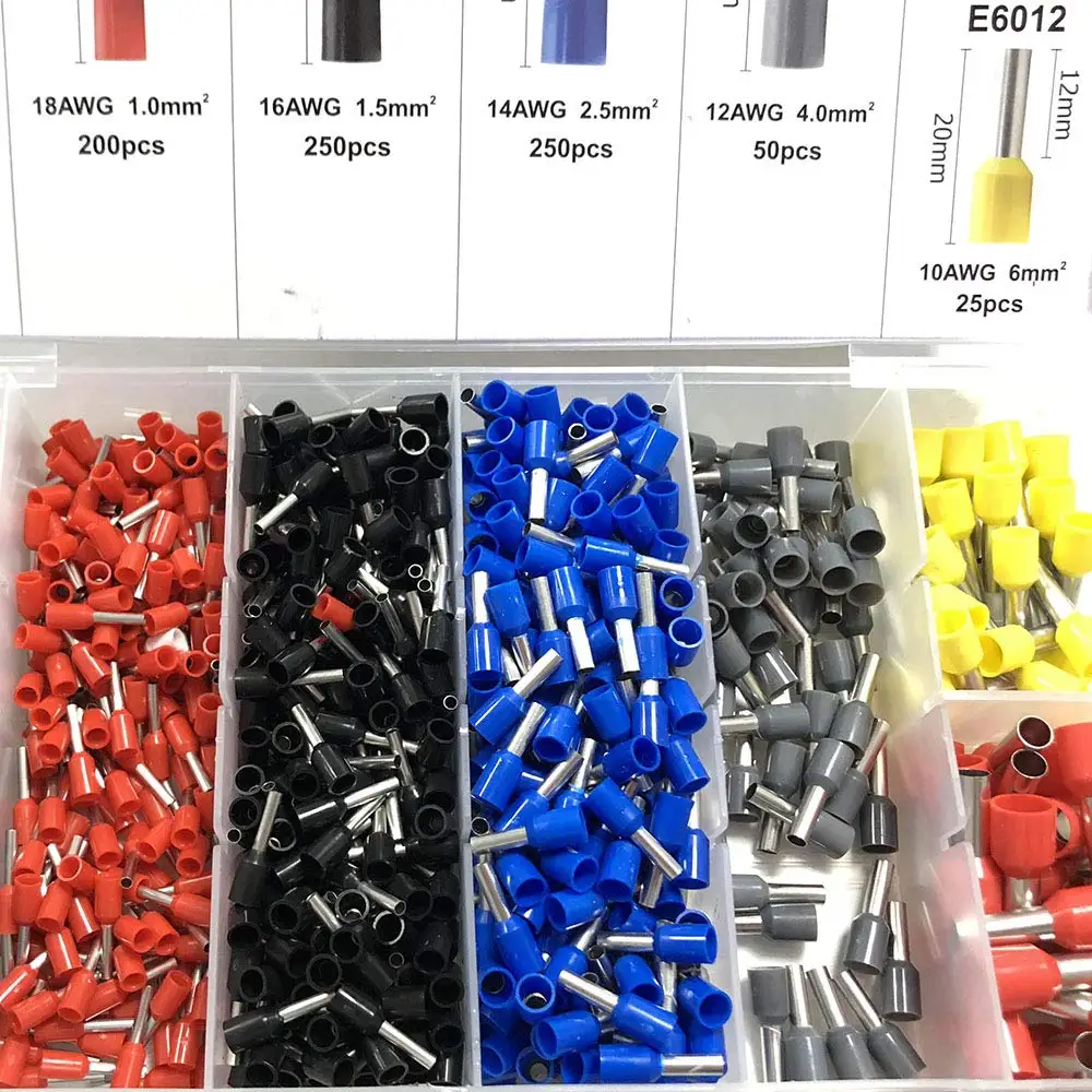 DIY 전기 및 전자용 절연 코드 핀 엔드 커넥터, 와이어 페룰 키트, 23-7AWG, 8 가지 크기, 1200 개