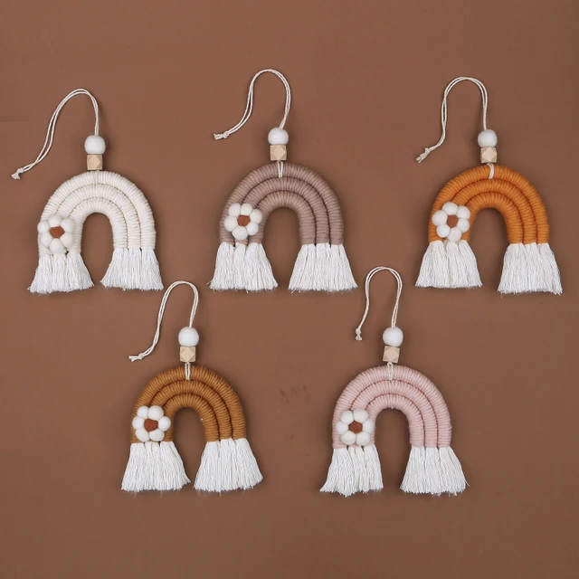 Handmade Soild Color Rainbow Wall Hanging Decor Nordic DIY Rope Woven Flower Rainbow Tapestry Baby Room Decor Shower Gifts 2