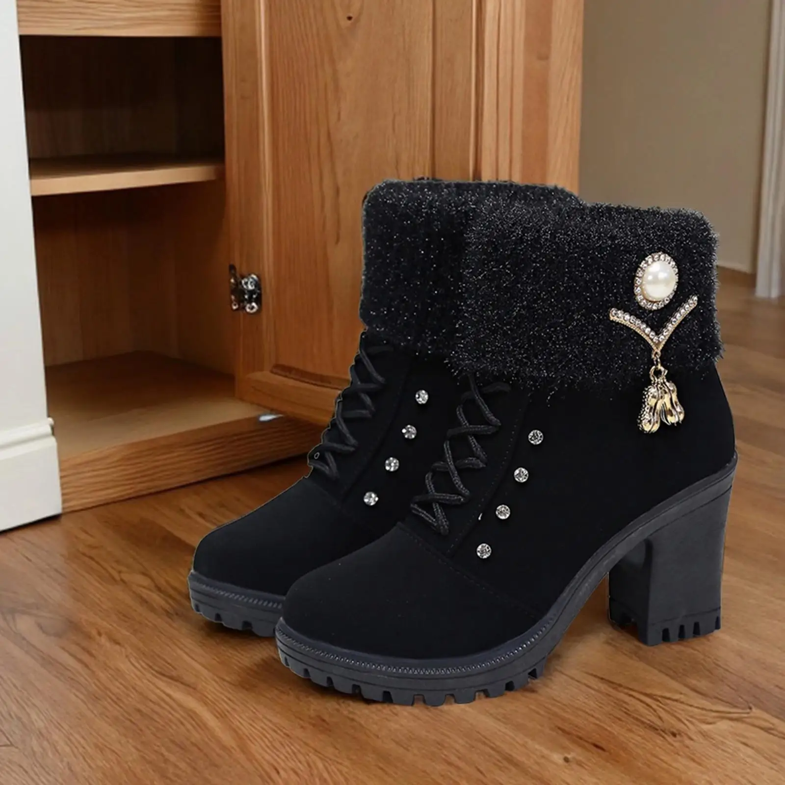 

Women Winter Boots with Zipper Closure Trendy Chunky Block Heel Casual Autumn Winter with Heel Ankle Boots Shoes Ankle Booties