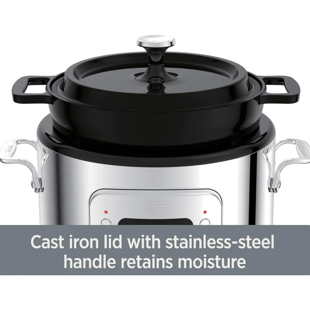 7-in-1 Electric Slow Cooker with Stainless Steel and Cast Iron, 1200W-Black Enamel Crock