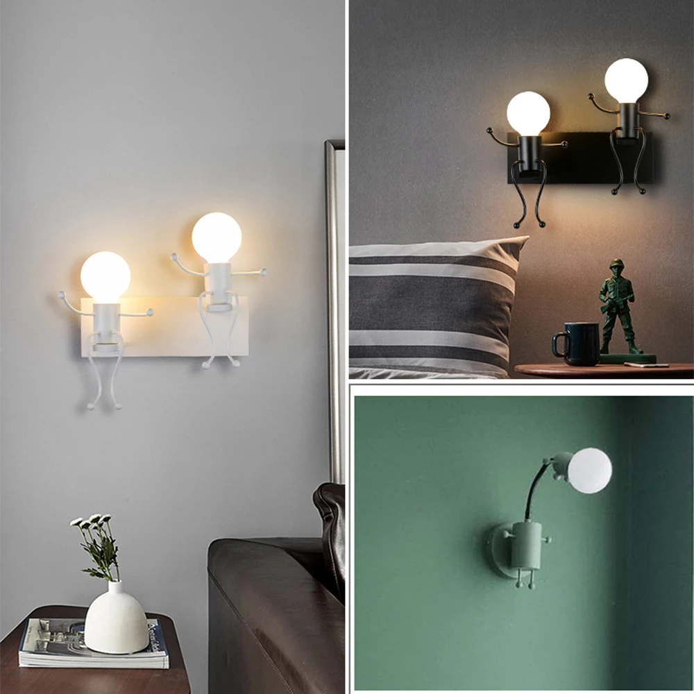 Modern Creative Wall Lamp Nordic Sconce Cartoon Doll Wall Light American Minimalism Metal Robot Lamps for Kids Baby Living room led wall lamp,wall light