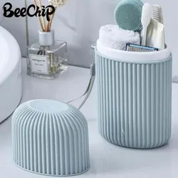 Portable Travel Mouthwash Cup and Toothbrush Case with Lid - Cute Multifunctional Storage Set (Blue)