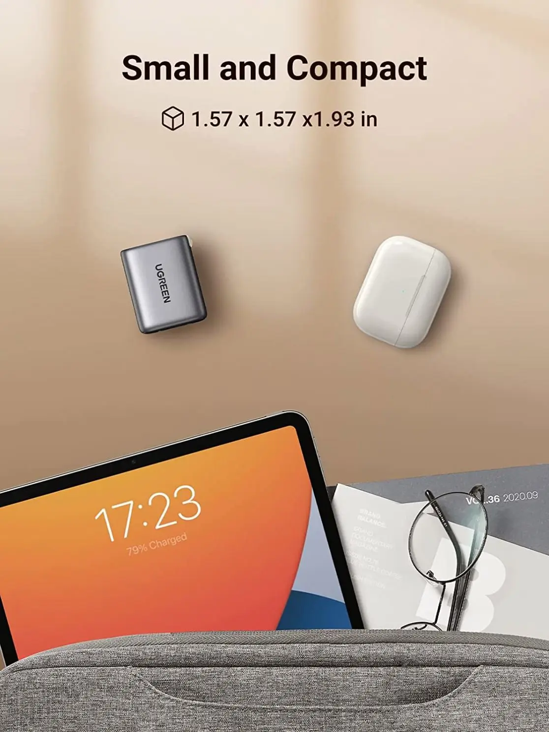 유그린 45W USB C GaN 벽면 충전기 PD 45W 듀얼 포트 고속 충전기 휴대용 충전 어댑터