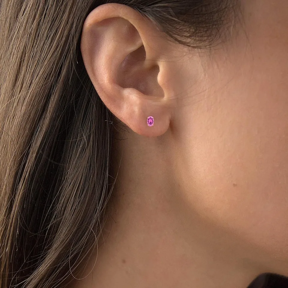 Genuine Oval Birthstone Stud Earrings in 14K Gold