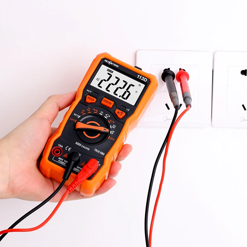 RICHMETERS RM113D NCV 디지털 멀티미터, 6000 카운트, 자동 범위 조정 AC/DC 전압 계량기, 플래시 백 라이트, 대형 스크린
